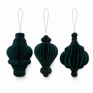 3Pcs Dark Green Gold Line Honeycomb Ornaments Set, Foldable 3D Paper Hanging Baubles for Christmas Tree Holiday Decor