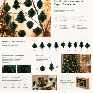 Handmade Honeycomb Paper Christmas Ornaments Set – Elegant Holiday Hanging Decorations