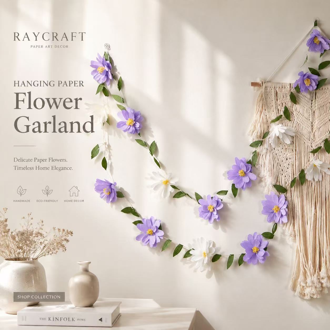 Handmade Paper Flower Garland – Elegant Botanical Wall Decor for Home & Events