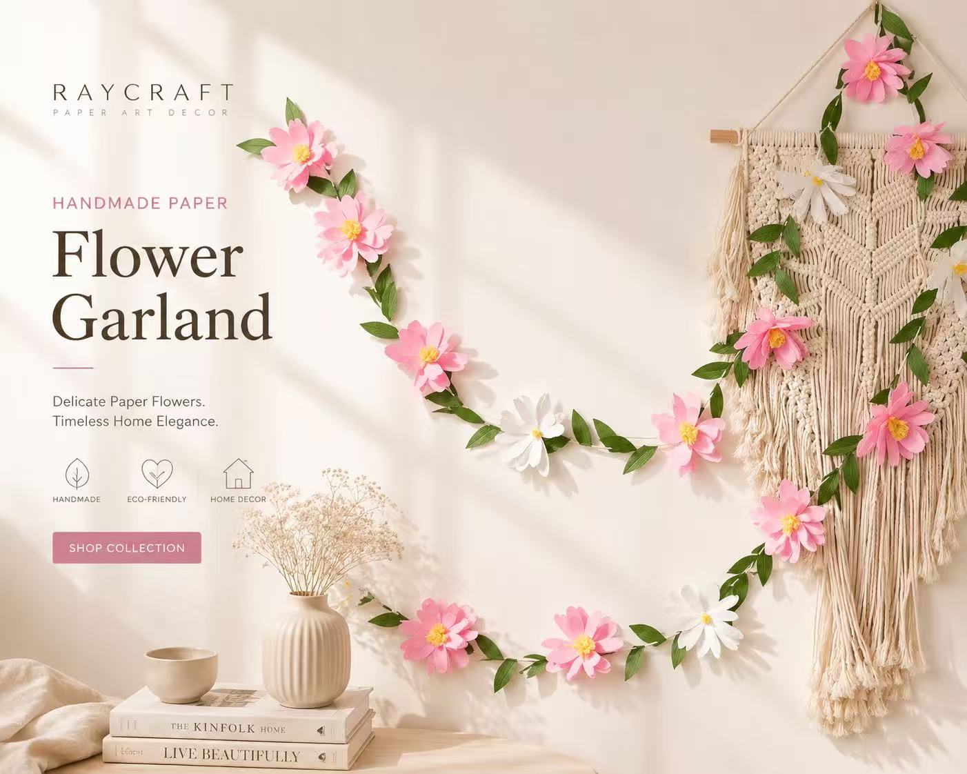 Handmade Paper Flower Garland – Elegant Botanical Wall Decor for Home & Events - Image 6