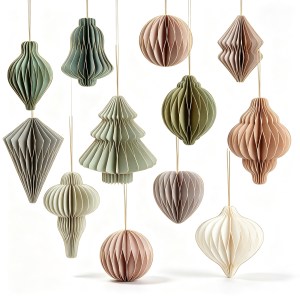 Assorted Morandi Multi‑Color Honeycomb Ornaments Set, Foldable 3D Paper Hanging Baubles for Christmas Tree Home Decor