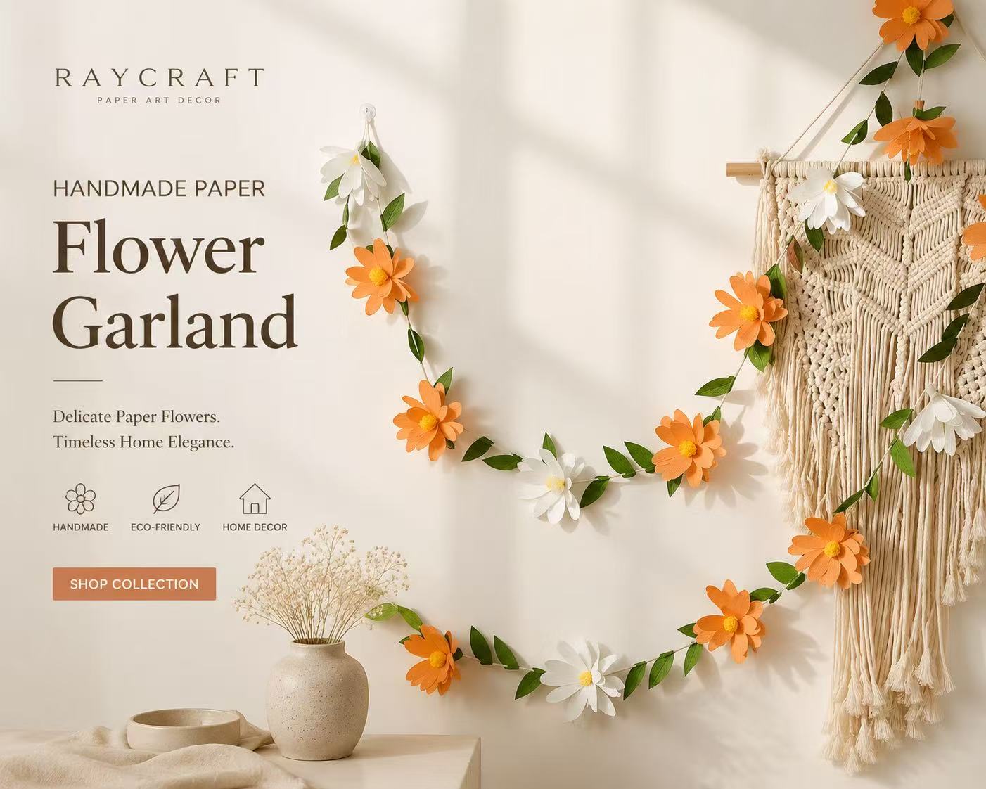 Handmade Paper Flower Garland – Elegant Botanical Wall Decor for Home & Events - Image 2