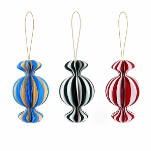 3D Striped Candy Honeycomb Paper Ornaments, Foldable Hanging Baubles for Christmas Tree Holiday Decor